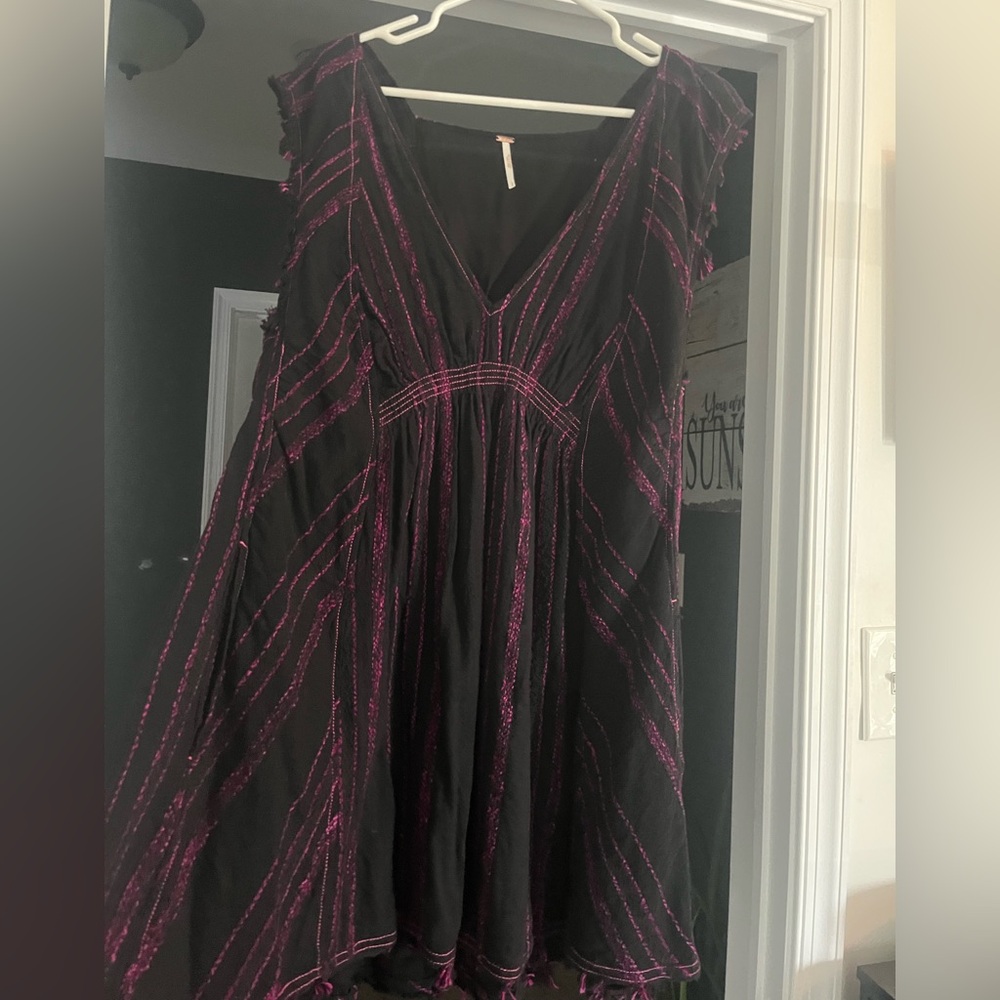 Free People Black Maxi Dress with Pink Stripes